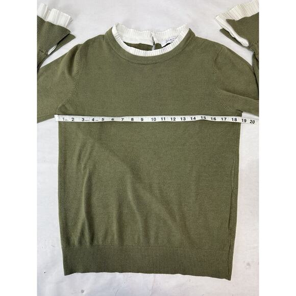 Siani Milano Victorian Olive Green Sweater Fairy White Pleated Cuff Collar Large - Picture 2 of 7